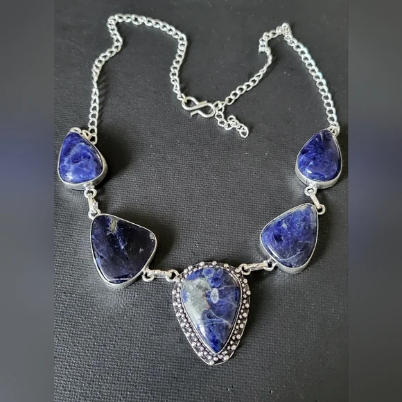 Natural Sodalite Stone Silver Necklace - Picture 3 of 3